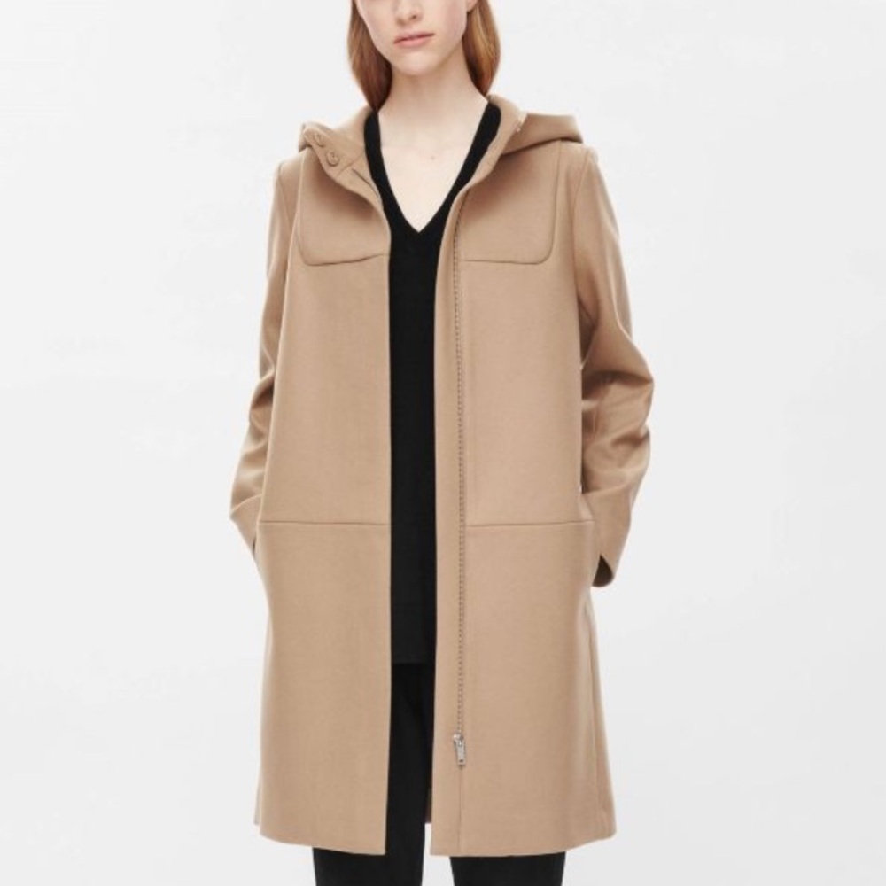 Cos Black Hooded Wool Duffle Coat - Gem